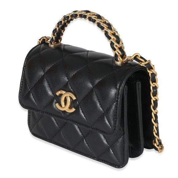 Chanel Black Quilted Lambskin Chain Top Handle Clutch - Picture 2 of 8